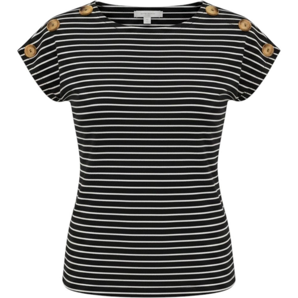 Ann Taylor Factory Womens Black White Striped Button Shoulder Knit Top Medium